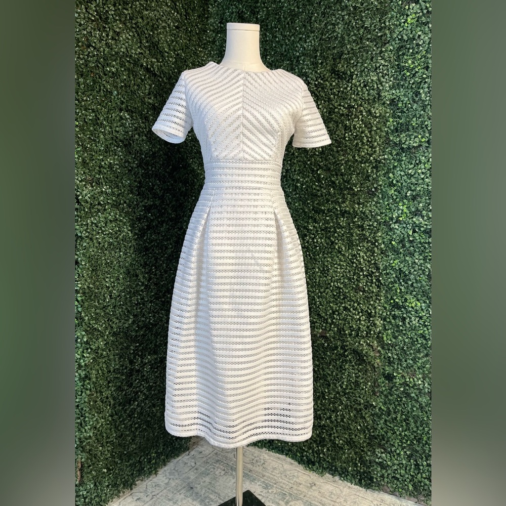 Short sleeve white mesh striped dress
